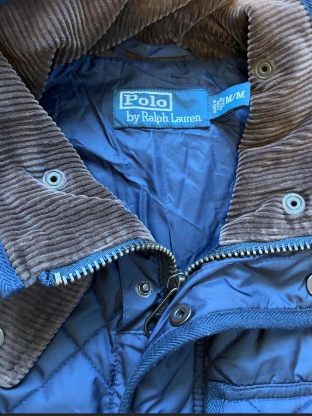 Polo by Ralph Lauren Navy Quilted Jacket with Brown Corduroy Trim